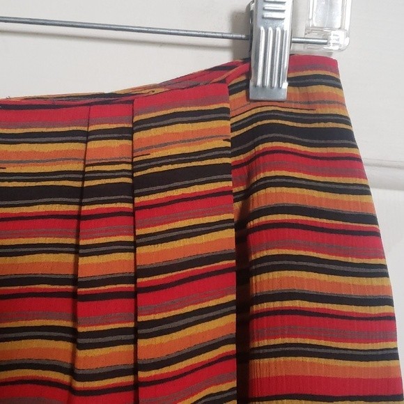 Vintage 80s CHAUS Wrap Skirt Red Black Orange Yellow Painterly Stripe - Picture 6 of 11